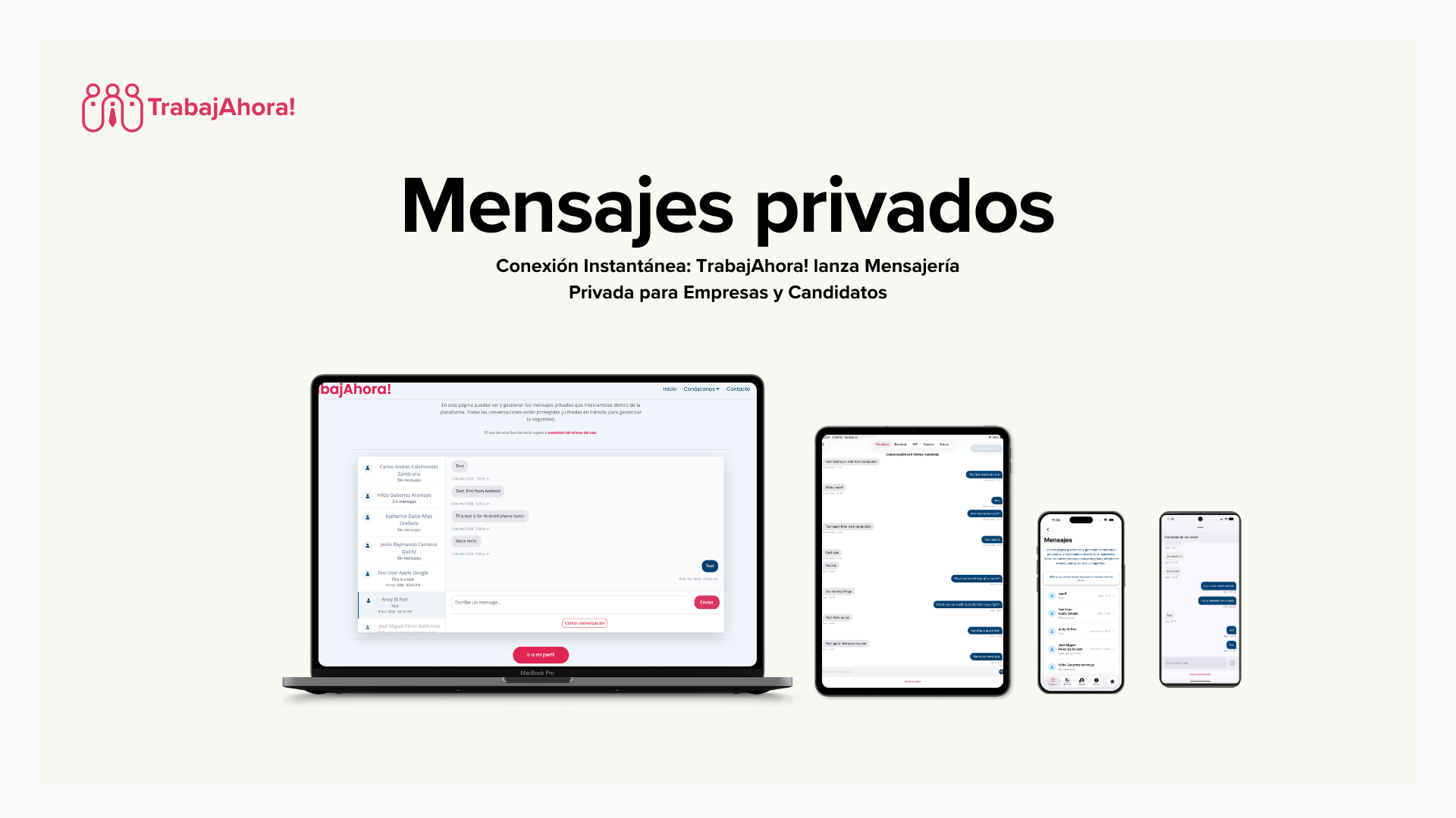 Mensajería privada en TrabajAhora para empleos en LATAM